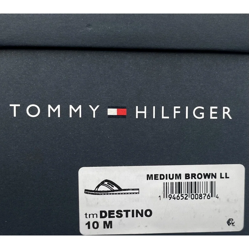 Tommy Hilfiger Mens Destino Thong Sandal Size 10 Brown Faux Leather Flexible